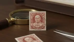 Francobollo Vaticano del 1933 con sovrastampa provisorio su sfondo in legno