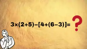 Espressione matematica con operazioni e una figura pensierosa su sfondo giallo