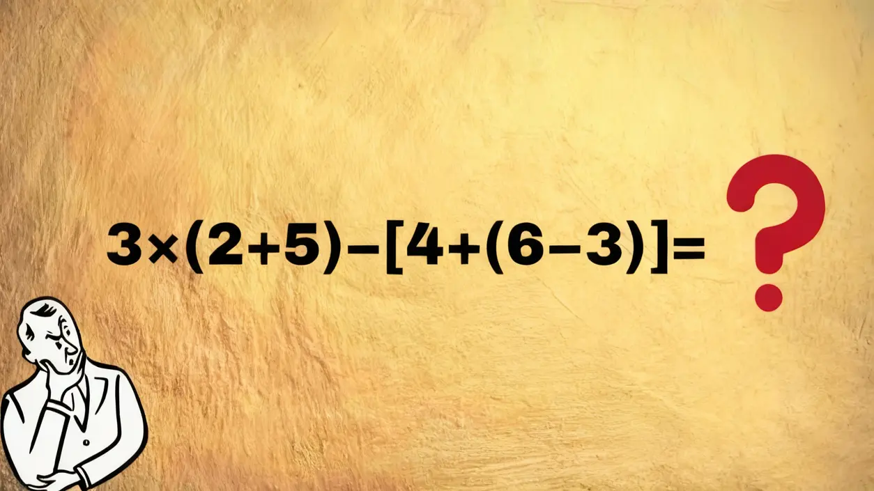 Espressione matematica con operazioni e una figura pensierosa su sfondo giallo